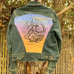Custom Hand Painted Sunset Wave Denim Jacket